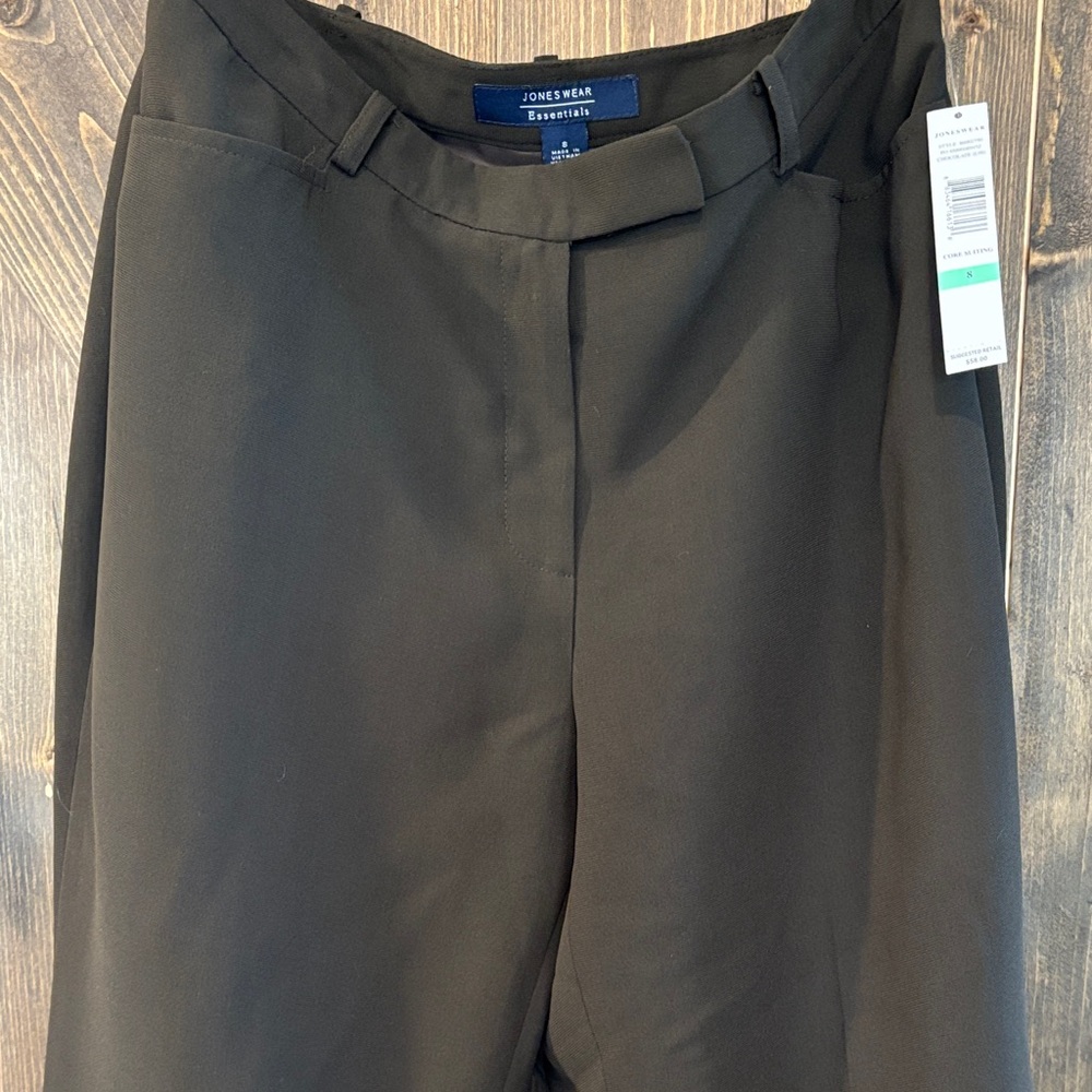 Jones Wear Size 8 Brown Dress Pants NWT Straight Leg Career Office Slacks